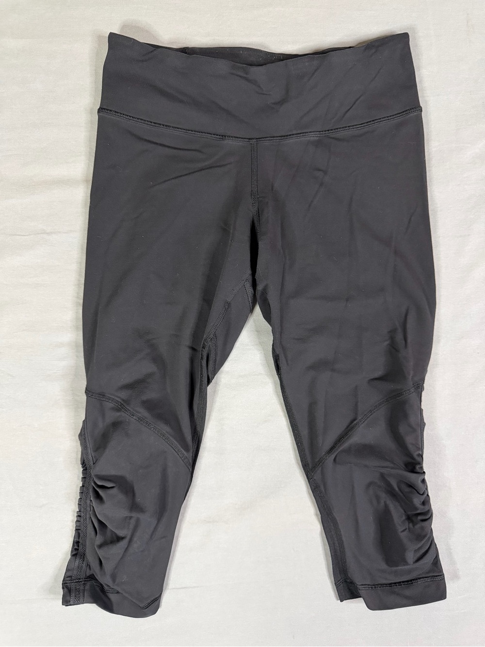 Lululemon Run For Your Life Cropped Leggings Black 6 Ruched Mesh
